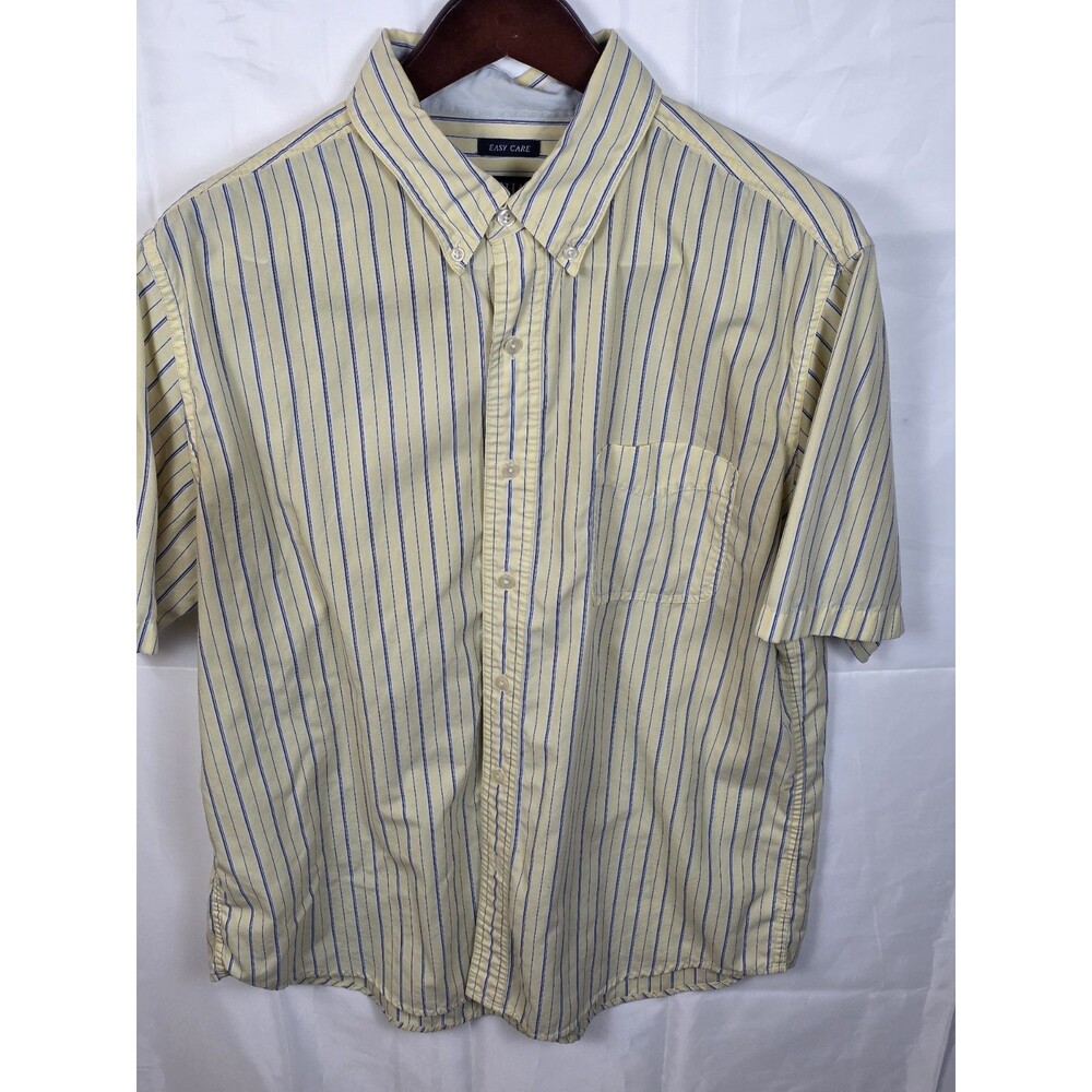 Chaps Men's Large Yellow Striped Short Sleeve Button Down‎ Shirt